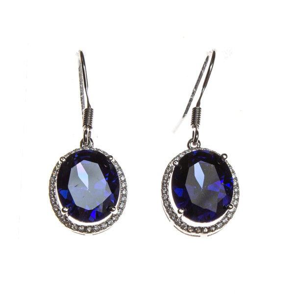 SS Created Tanzanite CZ Oval Earrings