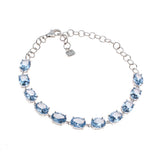 Sterling Silver Created Aquamarine Oval Link Bracelet