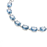 Sterling Silver Created Aquamarine Oval Link Bracelet