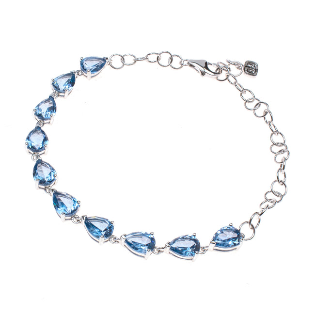 Sterling Silver Created Aquamarine Pear Link Bracelet