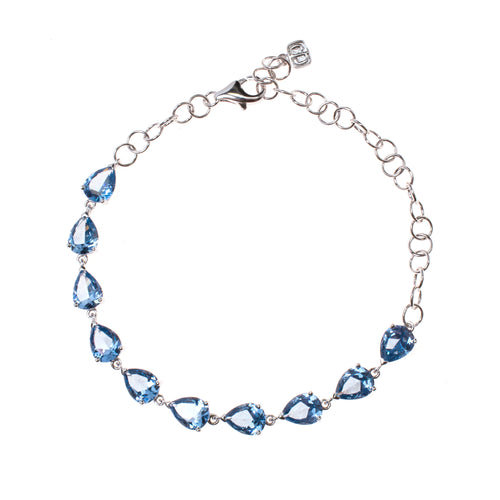 Sterling Silver Created Aquamarine Pear Link Bracelet