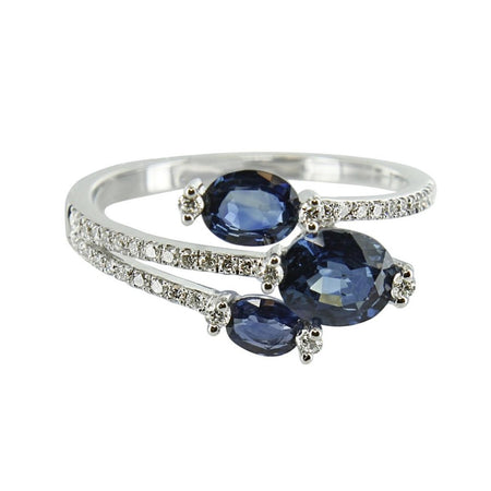 SS Created Sapphire & CZ Pointed Circle Ring