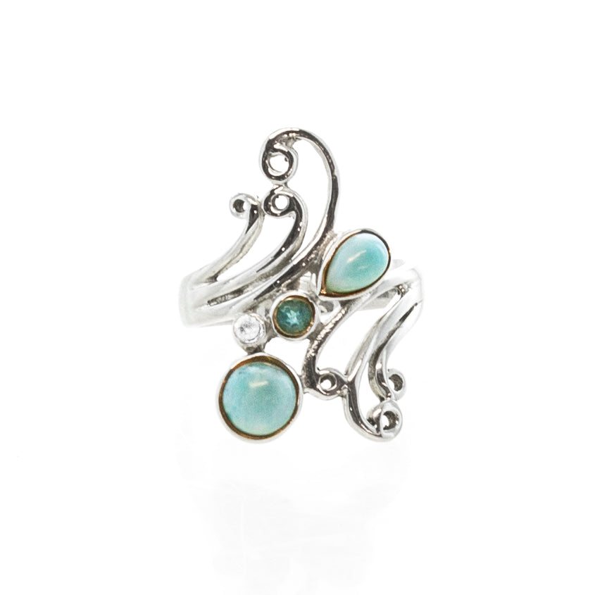 SS Larimar, Blue Topaz & Moonstone Swirl Ring