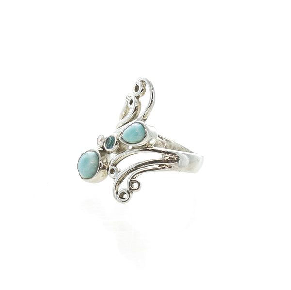 SS Larimar, Blue Topaz & Moonstone Swirl Ring