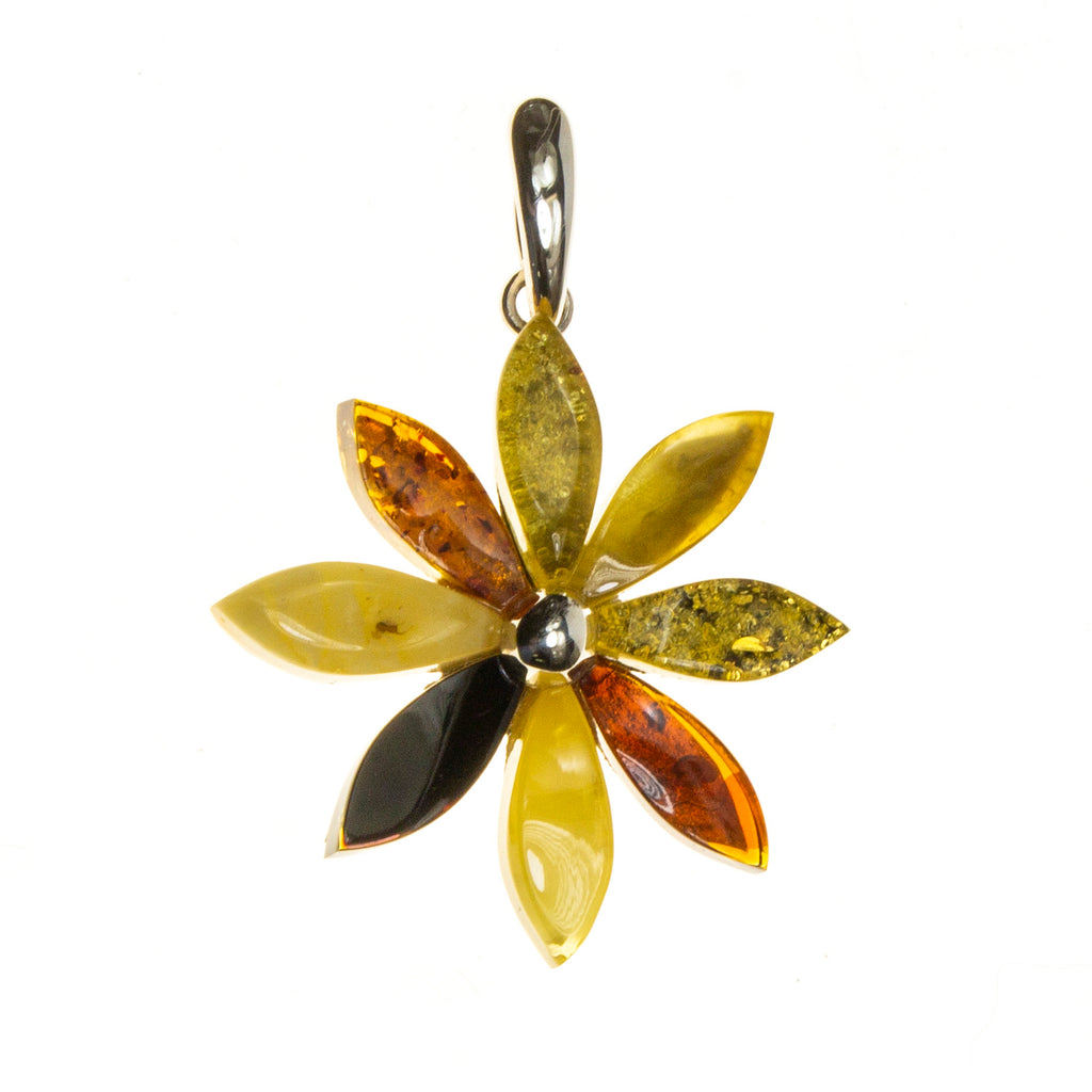 SS Multicolored Amber Flower Pendant