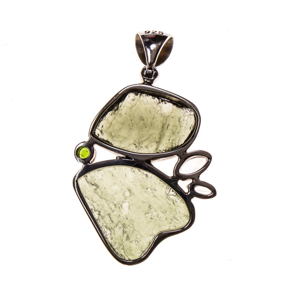 Sterling Silver Moldavite Nuggets with Topaz Crystals Pendant