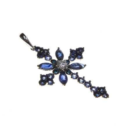 14K White Gold Blue Topaz Square Necklace