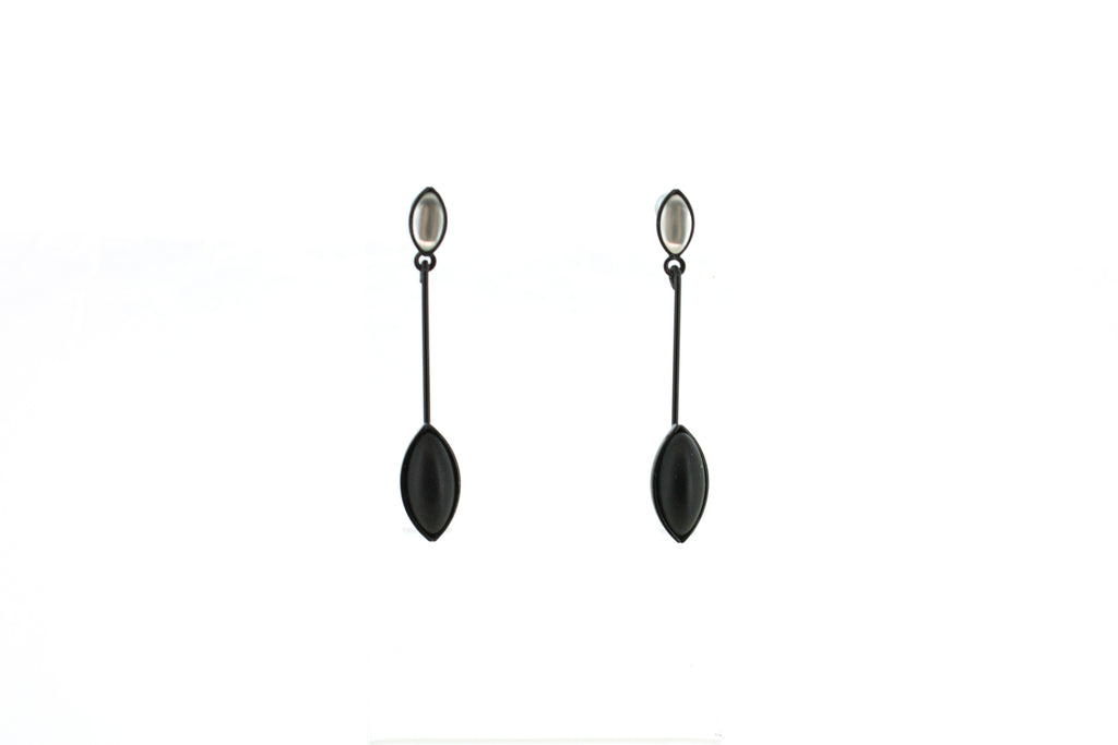 Black and White Leaves Drop Earrings