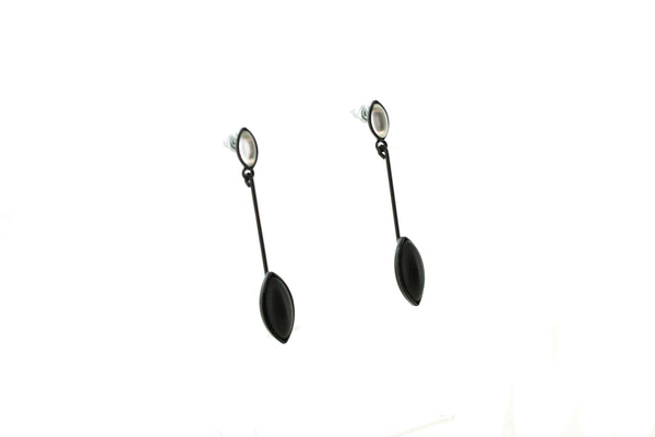 Black and White Leaves Drop Earrings
