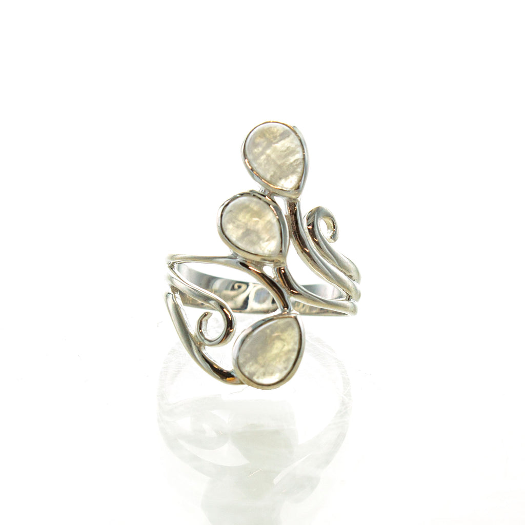 SS Swirl Rainbow Moonstone Wrap Ring (Sizes 6, 7, 8)