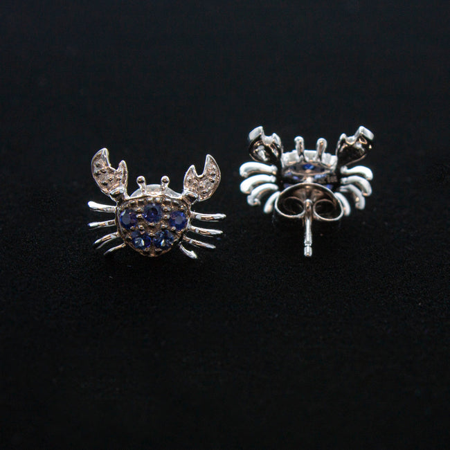 14K White Gold Sapphire Crab Stud Earrings