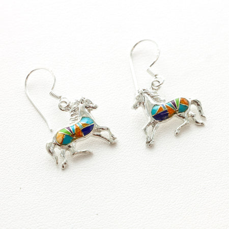 SS Turquoise & Created Opal Inlay Cat Earrings