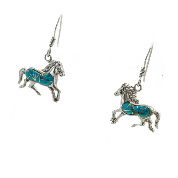 SS Turquoise Inlay Running Horse Earrings