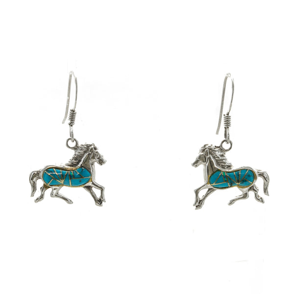 SS Turquoise Inlay Running Horse Earrings