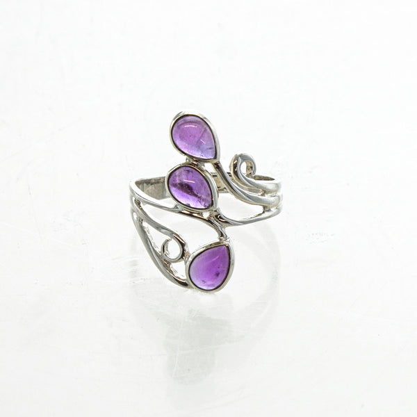 SS 3 Pear Amethyst Swirl Ring