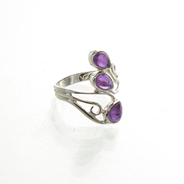 SS 3 Pear Amethyst Swirl Ring