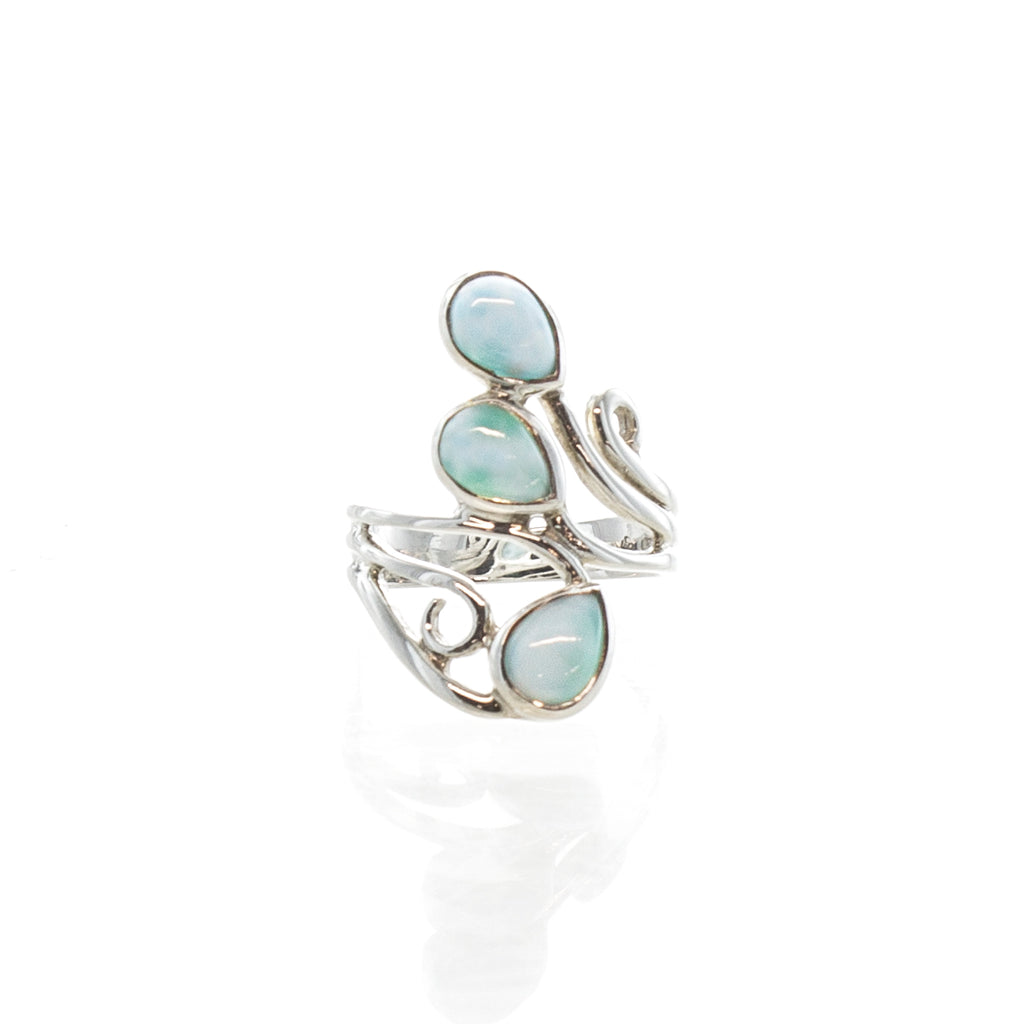 SS Swirl Larimar Wrap Ring