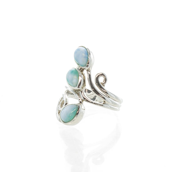 SS Swirl Larimar Wrap Ring