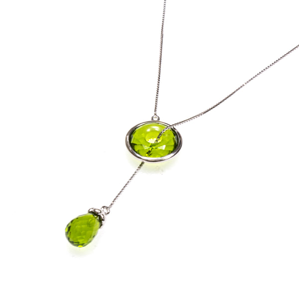 SS Created Peridot Briolette and Donut Bolo Necklace