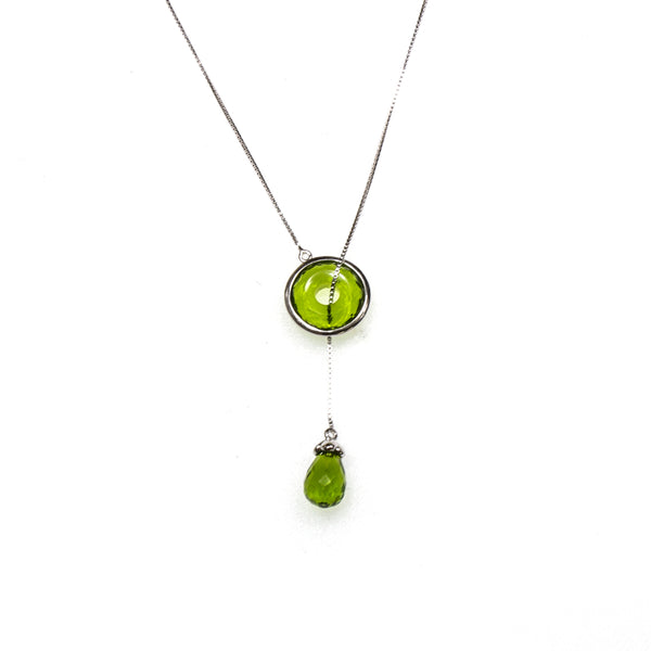 SS Created Peridot Briolette and Donut Bolo Necklace