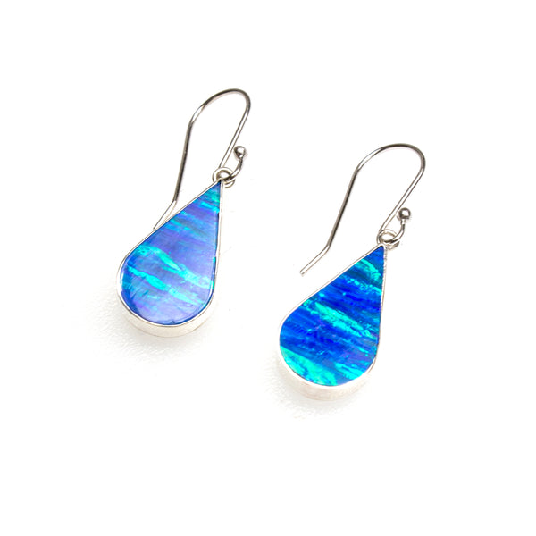 SS Created Opal Pear Earrings