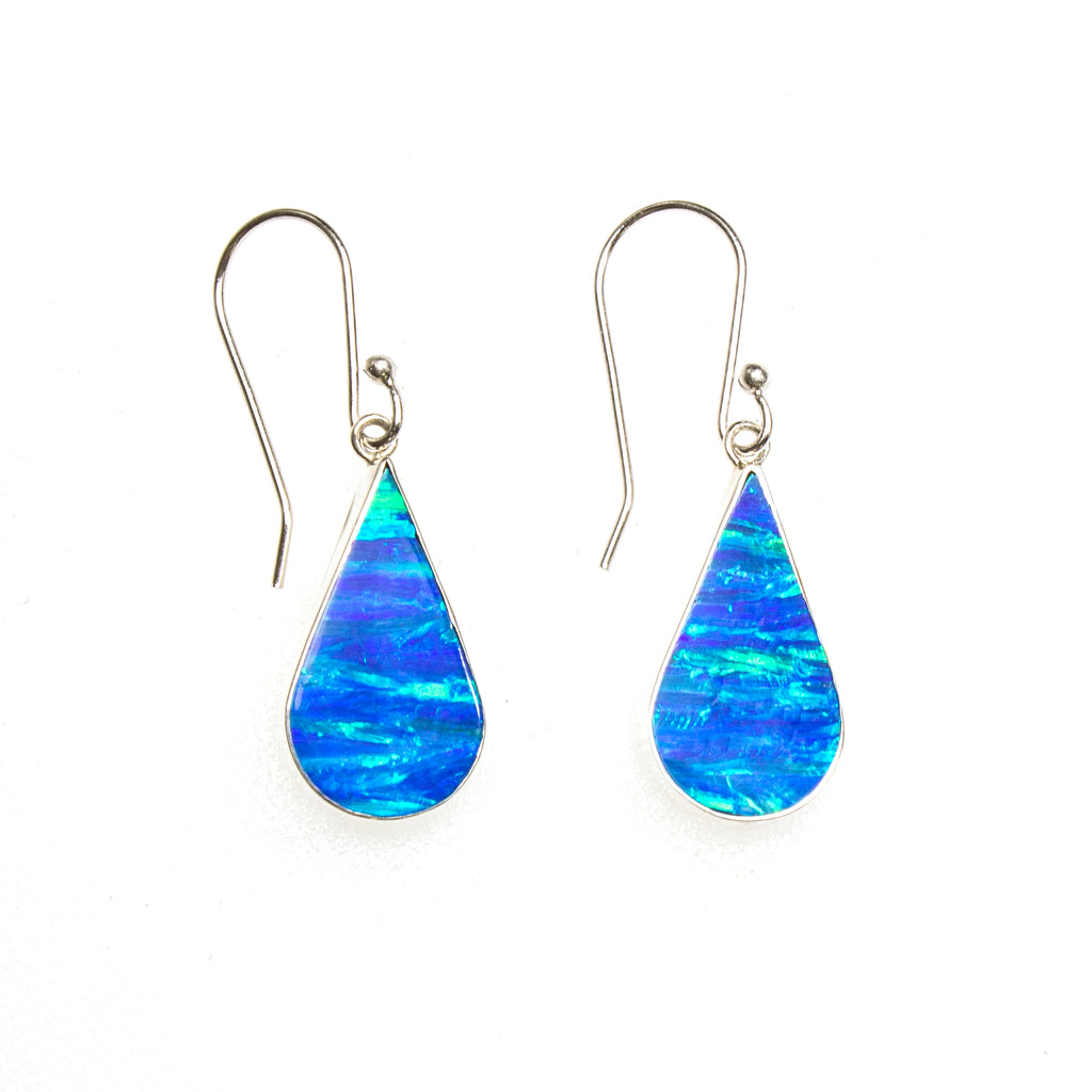 SS Created Opal Pear Earrings