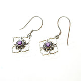 SS Round Amethyst Quatrefoil Flower Earrings