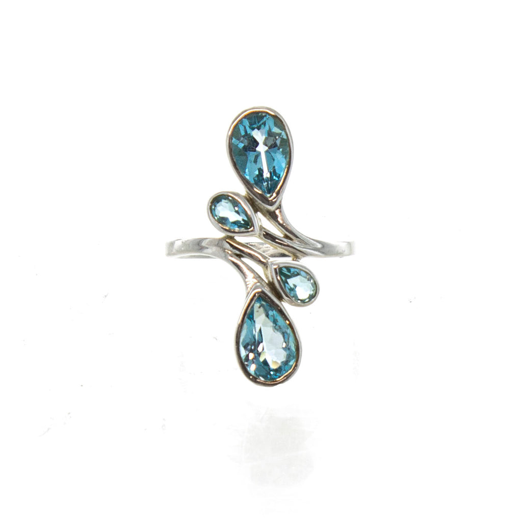 SS 4 Pear Blue Topaz Bypass Ring (Size 7)