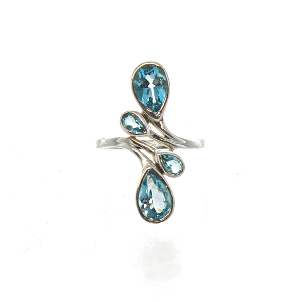 SS 4 Pear Blue Topaz Bypass Ring (Size 7)