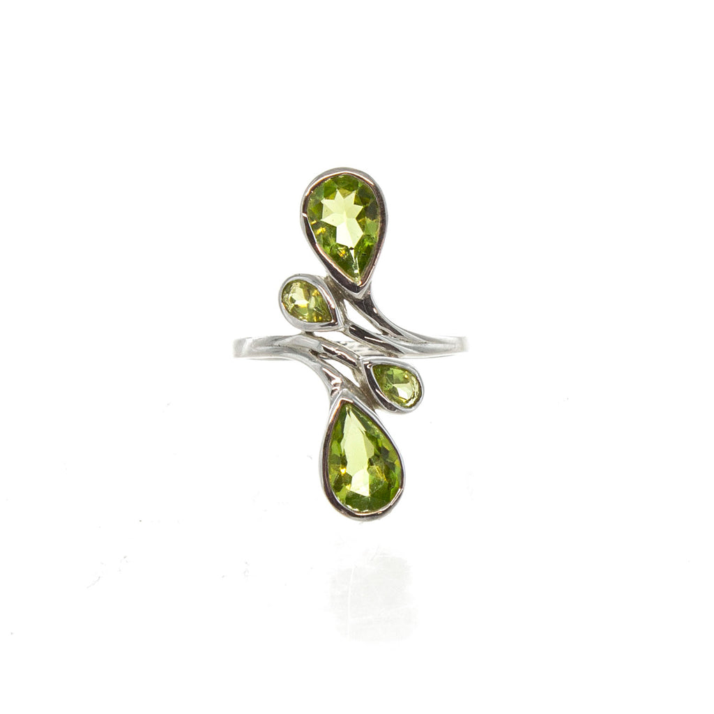 SS 4 Peridot Pear Bypass Ring