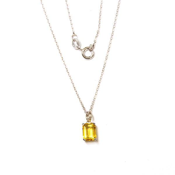 SS Small Created Citrine Rectangle Necklace