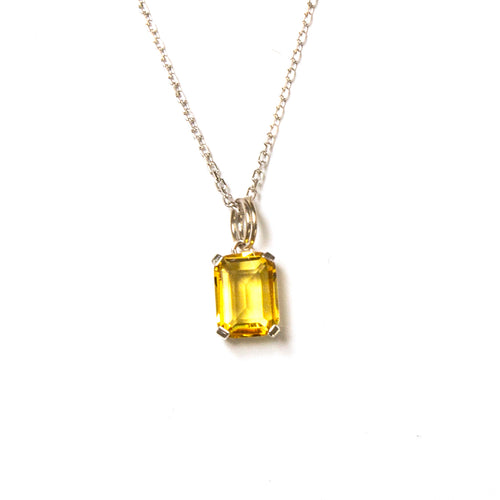 SS Small Created Citrine Rectangle Necklace