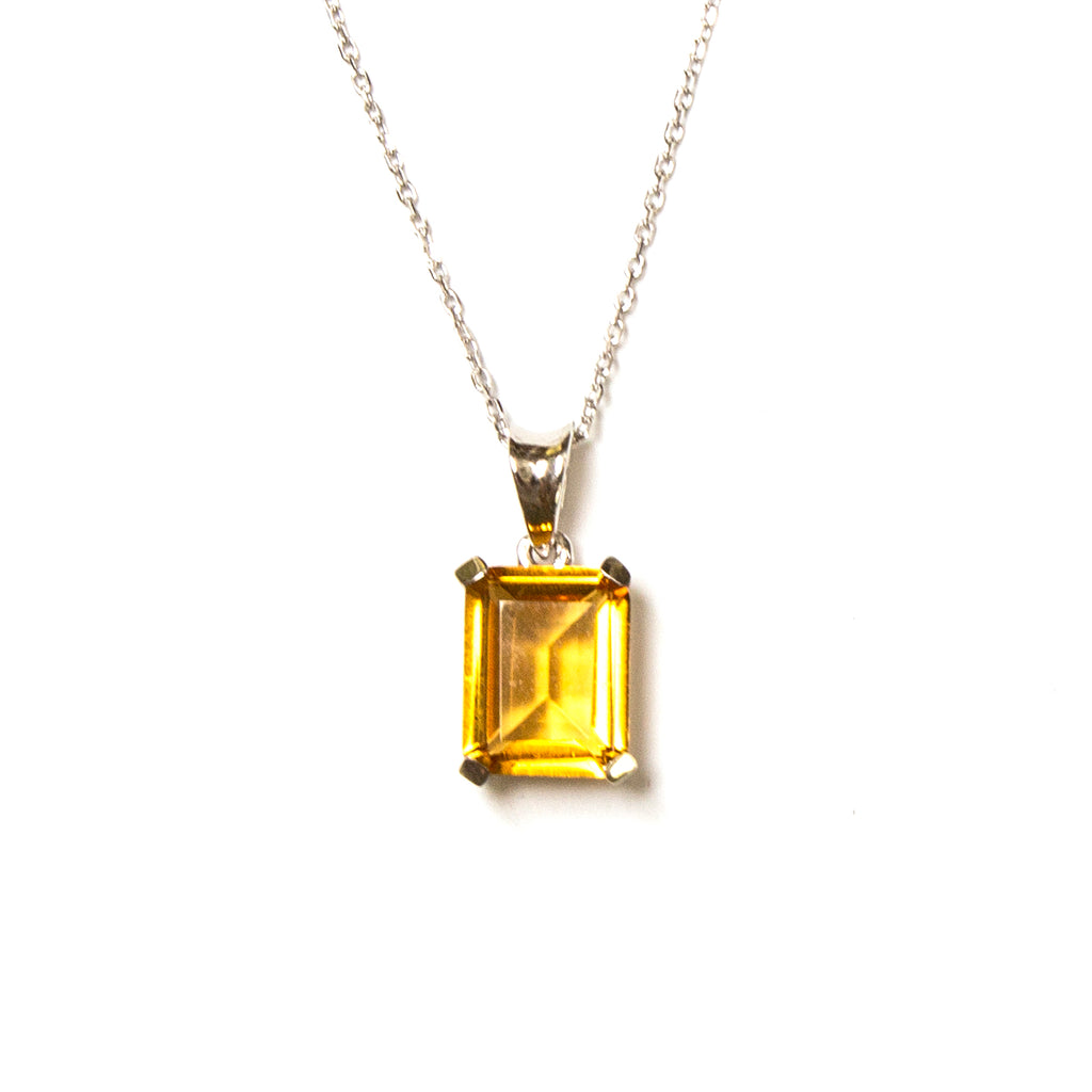 SS Created Citrine Rectangle Necklace