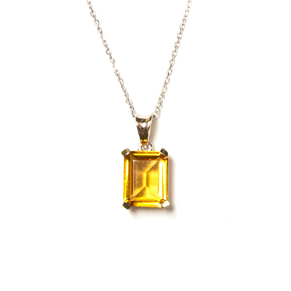 SS Created Citrine Rectangle Necklace