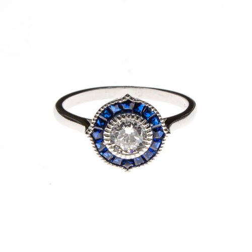 SS Created Sapphire & CZ Pointed Circle Ring