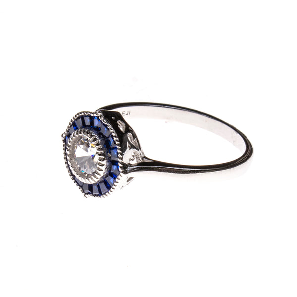 SS Created Sapphire & CZ Pointed Circle Ring