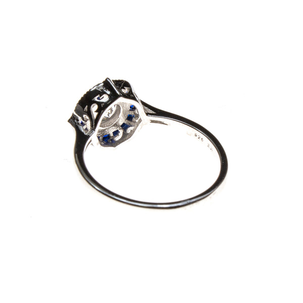 SS Created Sapphire & CZ Pointed Circle Ring