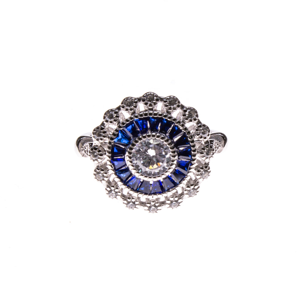 SS Sapphire & CZ Flower Ring