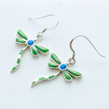 SS Green Inlay Wavy Dragonfly Earrings