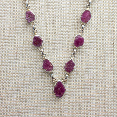 SS Rough & Faceted Ruby Link Bracelet