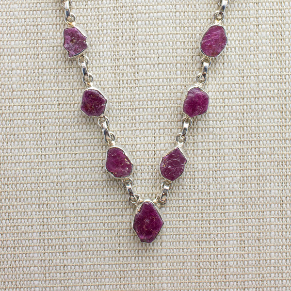 SS 9 Rough Ruby Link Necklace