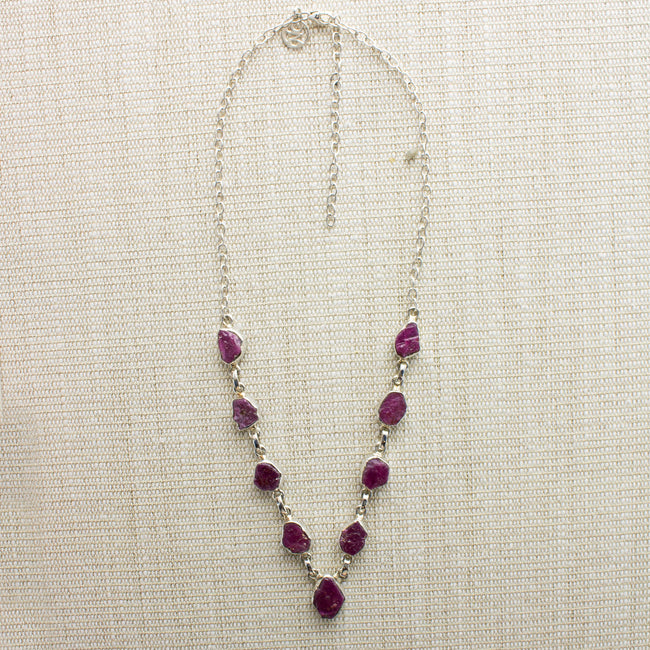 SS 9 Rough Ruby Link Necklace