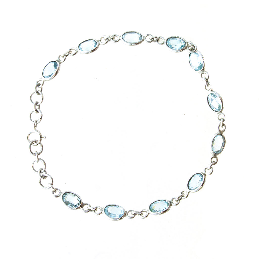 SS Simple Blue Topaz Oval Link Bracelet