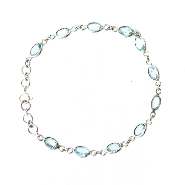 SS Simple Blue Topaz Oval Link Bracelet