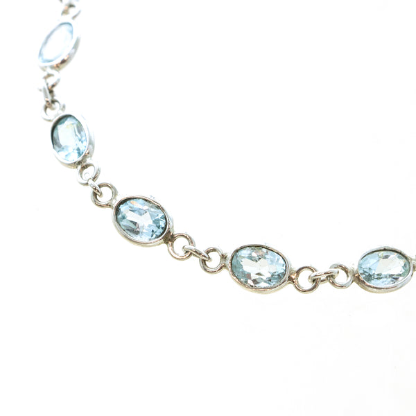 SS Simple Blue Topaz Oval Link Bracelet