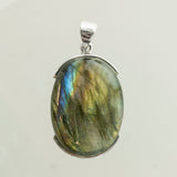 SS Madagascar Labradorite Oval Split Bezel Pendant