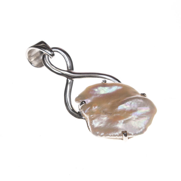Sterling Silver Blister Pearl Infinity Prong Pendant