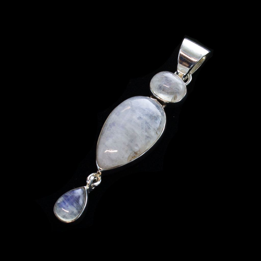 SS Rainbow Moonstone Oval & 2 Pear Drop Pendant