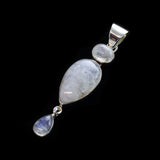 SS Rainbow Moonstone Oval & 2 Pear Drop Pendant