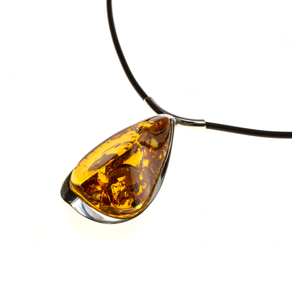 SS Orange Amber Wedge Corded Necklace